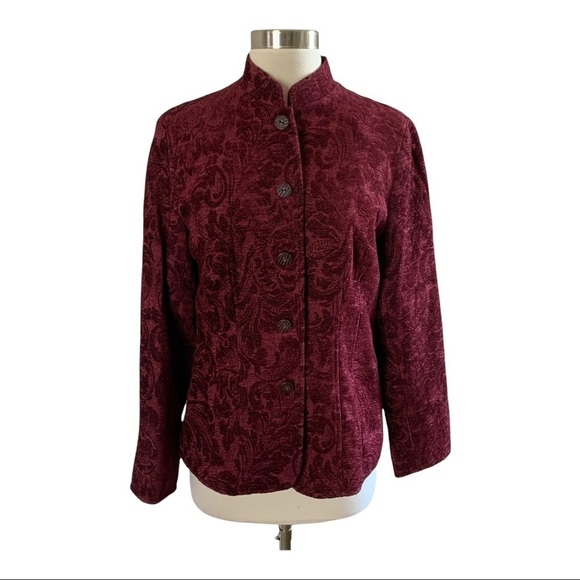 Cold Water Creek Jacquard Burgandy Blazer Sz Sm. - Picture 1 of 11